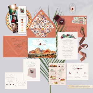 Sedona Arizona Desert Destination Wedding Invitation Scottsdale Phoenix Sedona cacti succulent Watercolor Illustrated Cards Deposit Payment
