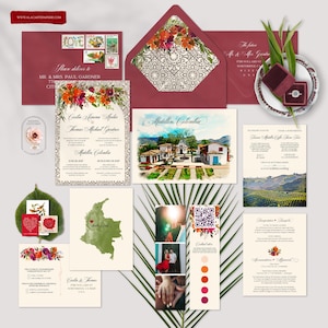Medellin Colombia Destination wedding invitation South America Bilingual English Spanish Colombian Watercolor Illustrated DEPOSIT Payment