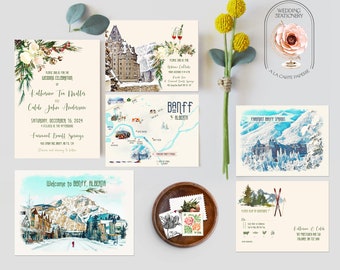 Banff Canada Rocky Mountains Rockies Alberta Watercolor Illustrated Destination Wedding Invitation Winter Mountain Wedding - Deposit Payment