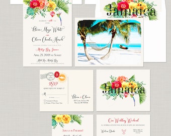 Jamaica Destination wedding invitation Montego Bay Negril tropical paradise watercolor illustrated wedding Jamaican wedding Deposit Payment