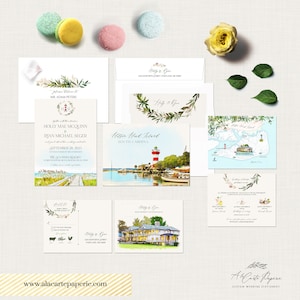 Hilton Head Island SC South Carolina USA Watercolor Illustrated Destination Wedding Invitation Set coastal wedding-Deposit Payment