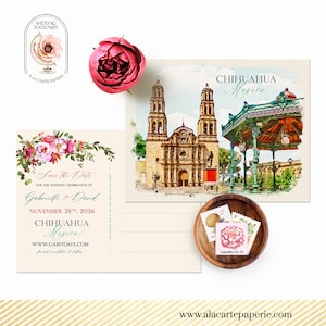 Chihuahua Hochzeit Hochzeit Mexiko Save the date Postkarte Spanisch Mexikanisch illustriertes Blumenaquarell - Anzahlung