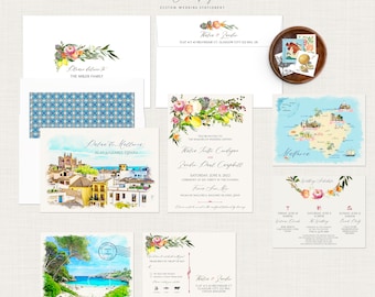 Mallorca Majorca Spain watercolor illustrated destination wedding invitation set island map Mediterranean wedding - Deposit Payment