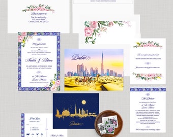 Dubai United Arab Emirates watercolor illustrated Destination wedding invitation wedding invitation - Deposit Payment