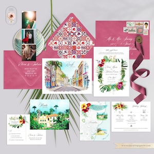 Brasil Recife Destino Brasileiro Conjunto de Convites de Casamento Ilustrado em Aquarela - A listagem é SOMENTE PARA DEPÓSITO