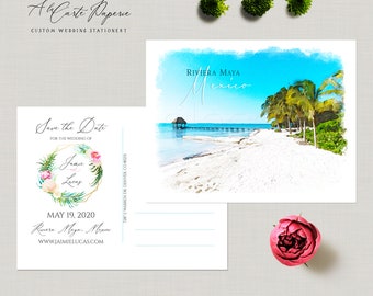 Riviera Maya Save the Date Postcard, Watercolor Mexico Design