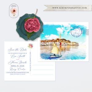 Rovinj Ístria Croácia Destino Europeu Cartão Postal para Reservar a Data do Casamento Aquarela Ilustrada - PAGAMENTO COM DEPÓSITO