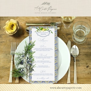 Hochzeitsmenü Amalfiküste Positano Ravello Sorrento Capri aquarell illustriertes Hochzeitsmenü am Hochzeitstag