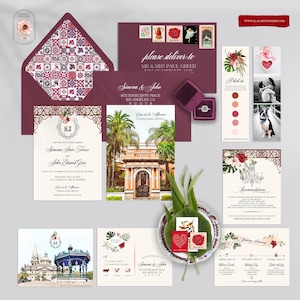 Guadalajara Mexico Destination Wedding Invitation Watercolor Illustrated Traditional Mexican Casa de los Abanicos - Listing is DEPOSIT ONLY!