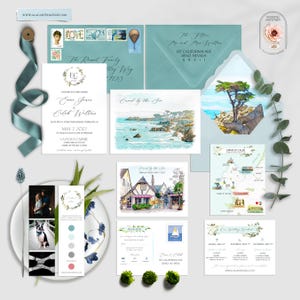 Carmel by the Sea Monterey California Destination wedding invitation set watercolor illustrated California beach invitation Deposit Payment