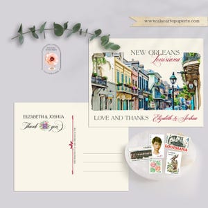New Orleans Louisiana NOLA Wedding Thank you Card Illustrated Watercolor Destination Wedding Invitation Card