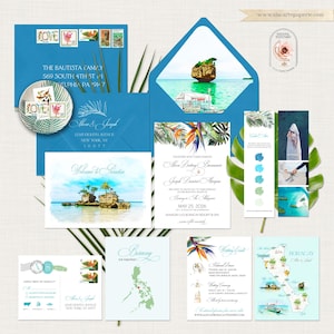 Boracay Island Philippines Watercolor Illustration Asian Destination Wedding Invitation Filipino Wedding Cards Wedding Set Deposit Payment