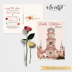Mexico Puerto Vallarta save-the-date ansichtkaarten met illustratie - aanbetaling