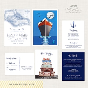 Navio de cruzeiro ilustrado Destino convite de casamento selagem mar náutico marinha aquarela Pagamento DE DEPÓSITO