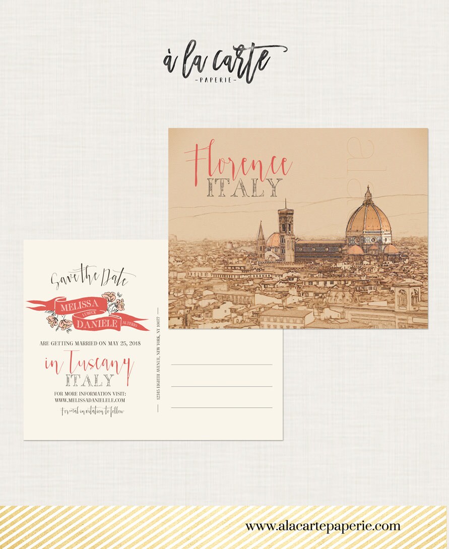 Tuscany Florence Italy Europe Save The Date Postcard Etsy