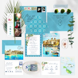 Malta Destination wedding invitation Mediterranean invitation set Balluta Bay Valletta - Europeen island wedding Deposit Payment