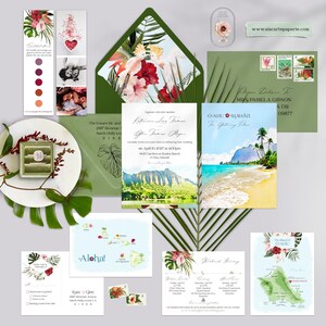 Oahu Hawaii Destination Wedding Invitation USA Watercolor Illustrated Wedding Invitation Set Kualoa Ranch Moli'i Gardens - Deposit Payment