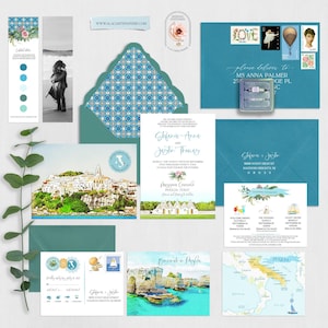 Puglia Apulia Calabria Basilicata Italy Southern Italian Destination Wedding Watercolor Illustrated Wedding Invitation set - Deposit Payment