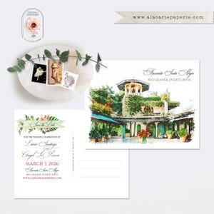 Porto Rico Hacienda Siesta Alegre Destino Casamento Salve a Data Cartões Postais Convite Aquarela Ilustrado RP Casamento - Pagamento de Depósito