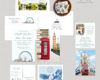 London UK United Kingdom Big Ben European Destination wedding Invitation Suite Wedding Watercolor Illustrated invitations -Deposit Payment