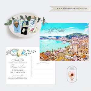 Split Croatia Wedding Save the Date Postcards - Watercolor (Printed or Digital)