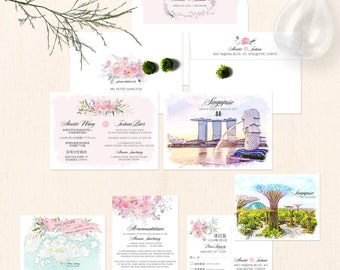 Singapore Asia Chinese Wedding Bilingual Illustrated Wedding Invitation Set - Deposit Payment