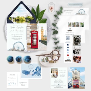 London UK United Kingdom Big Ben European Destination wedding Invitation Suite Wedding Watercolor Illustrated invitations -Deposit Payment