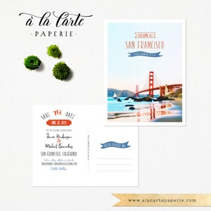 Cartões postais para salvar a data do casamento no destino, São Francisco, Califórnia, EUA, ilustrados em aquarela, Golden Gate Bridge - Pagamento de depósito