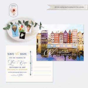 Amsterdam Niederlande Europäisches Dekor Aquarell illustrierte Save the Date Postkarten-Einladung - ANZAHLUNG