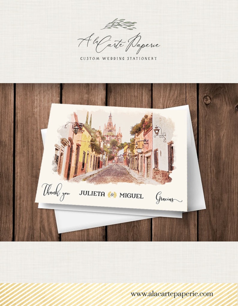 Mexico San Miguel De Allende Wedding Thank You Card Illustrated