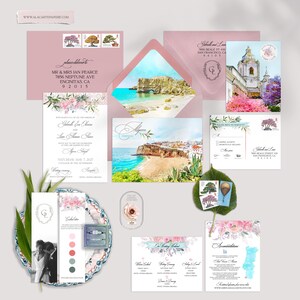 Portugal Algarve European Destination wedding invitation Watercolor Illustrated invitation - Deposit Payment