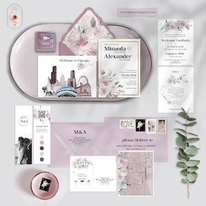 Chicago Illinois USA Watercolor Illustrated Destination Wedding Invitation Set -Listing is for DEPOSIT ONLY