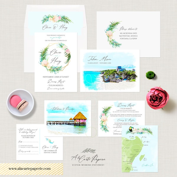 Tulum Mexico Riviera Maya Playa del Carmen Cancun Destination wedding invitation with watercolor illustrations - Deposit Payment