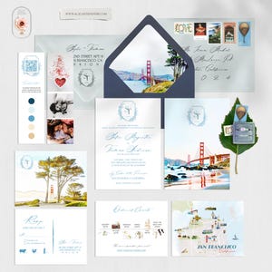 San Francisco California USA Destination Wedding Invitation Set Watercolor Illustrated Invitations Golden Gate Bridge Map - Deposit Payment