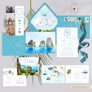 Ilha de Capri Itália Costa Amalfitana Aquarela Ilustrada Destino Convite de Casamento Conjunto de Convites - Pagamento de Depósito