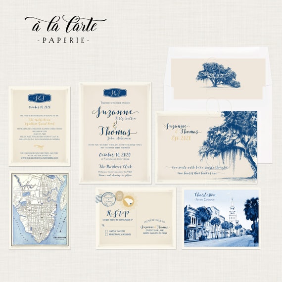 Destination Wedding Illustrated Invitation Charleston South Etsy