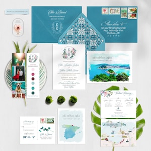 San Sebastian Spain Destination Wedding Invitation Set Basque Country Illustrated wedding invitation cards - Deposit Payment