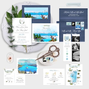 Lake Tahoe Destination wedding California Nevada USA watercolor illustrated Lake Ski Mountain wedding invitation -Deposit Payment