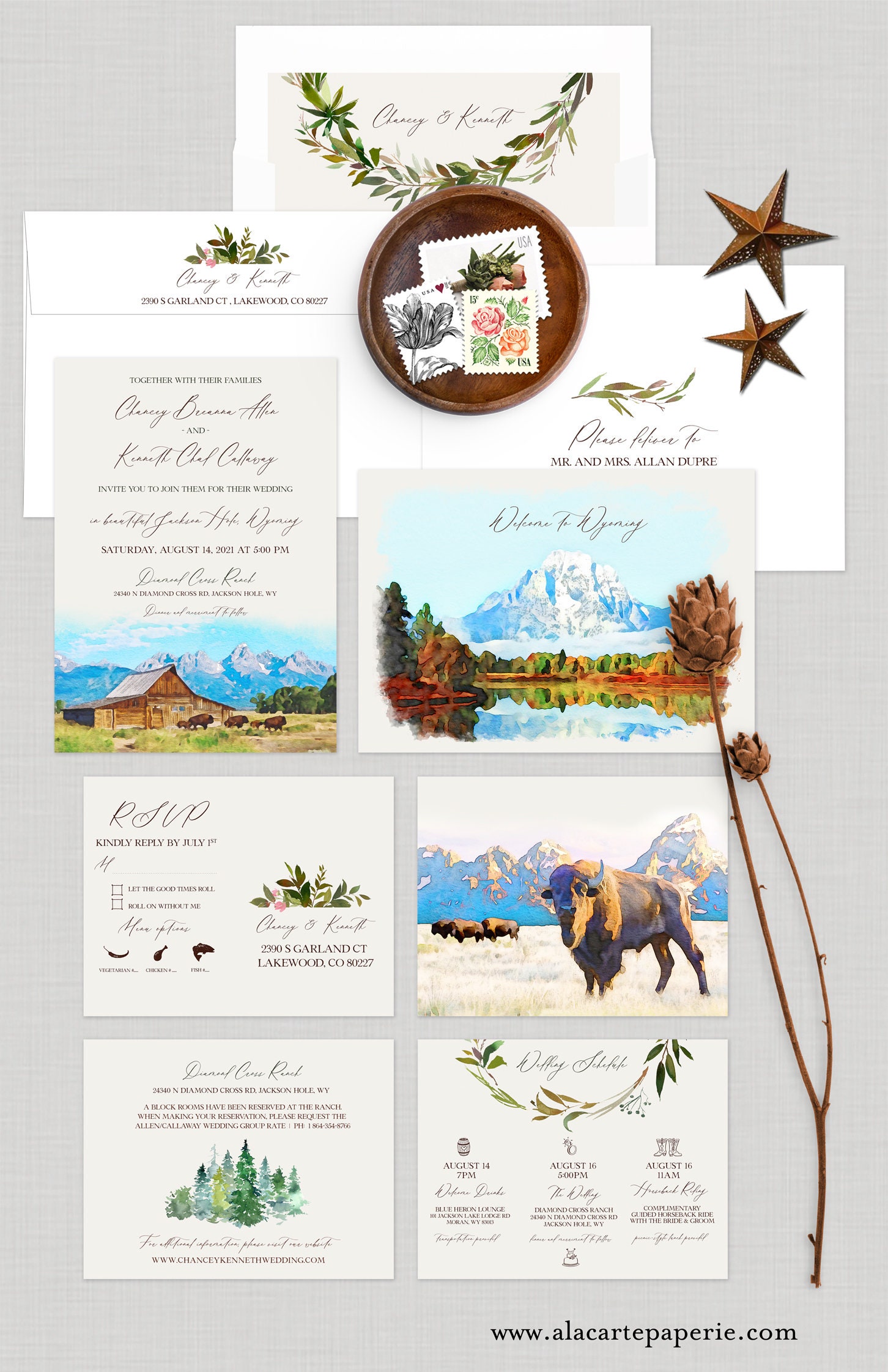 Blue Grand Tetons Wyoming 5x7 Wedding Invitation with A7 Envelopes –  Nesting Project LLC