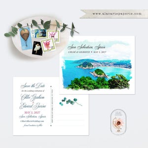 San Sebastian Spain Donostia Basque Country Spanish Destination Wedding Save the Date Postcards Watercolor Illustrated - PRINTED or DIGITAL