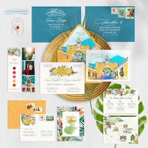 Guatemala Antigua Destination Wedding Invitation Watercolor Illustrated Traditional South American Arco de Santa Catalina - Deposit Payment