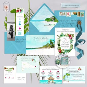 Dominican Republic Punta Cana Destination Wedding Invitation Caribbean Tropical Beach Watercolor Illustrated Invitation Set -Deposit Payment