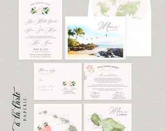 Maui Hawaii Destination wedding invitation Watercolor Illustrated wedding invitation set Island Map- Deposit Payment