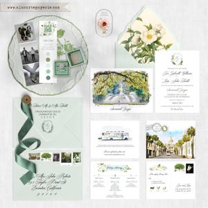 Savannah Georgia Oak Tree Spanish Moss Trolley Watercolor Illustrated Wedding Invitation Southern USA Destination Wedding - Deposit Payment