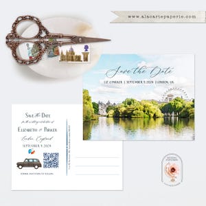 Londres Inglaterra Grã-Bretanha Reino Unido Salve a data Convite Cartão postal Aquarela Ilustrado Europa Destino casamento - DEPÓSITO Pagamento