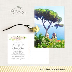 Ravello Costa Amalfitana Itália Ilustrado Destino casamento Salve a Data convite cartão postal aquarela desenho Depósito Pagamento