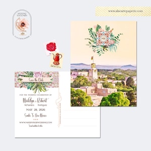 Cartão postal Santa Fé NM Novo México EUA Salve a data Convite de casamento ilustrado em aquarela Desert Cacti - Pagamento de depósito