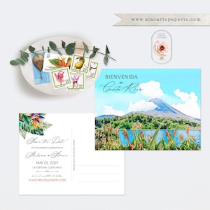 Costa Rica Save the Date Card Destination Wedding Invitation LATAM Wedding Invite Watercolor Illustration Arenal Volcano PRINTED or DIGITAL