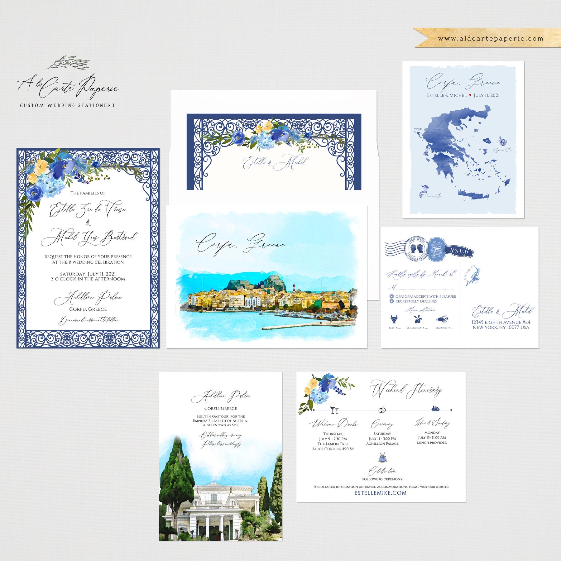 Corfu Greece Greek Island Destination Wedding Invitation Suite - Etsy Israel