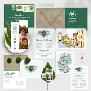Germany Rothenburg Watercolor Illustrated  Destination Wedding Invitation German Wedding Suite European Bilingual Cards - Deposit Payment